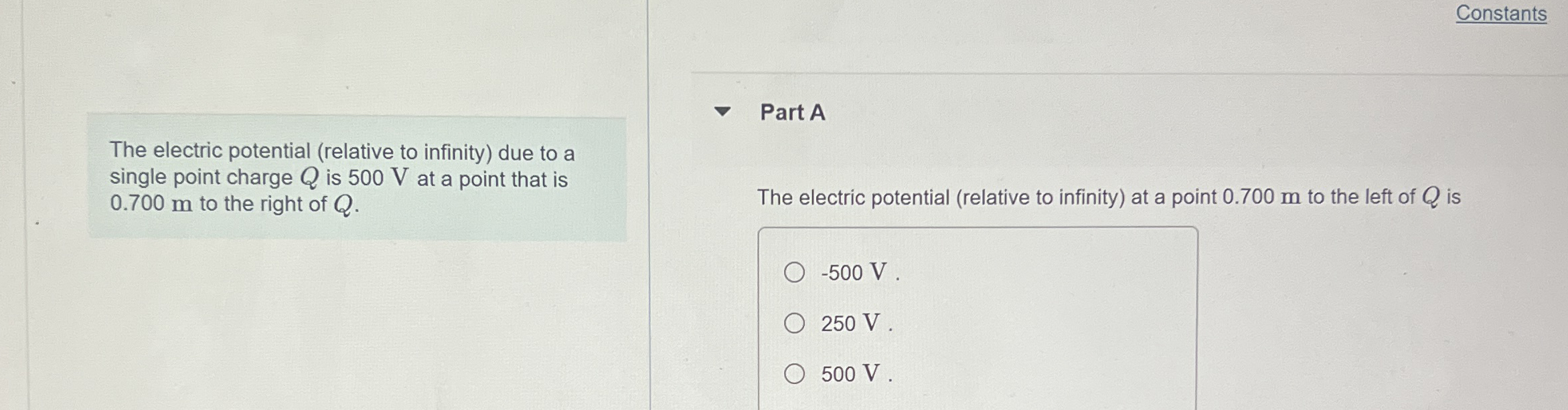 Constants The electric potential ( relative to