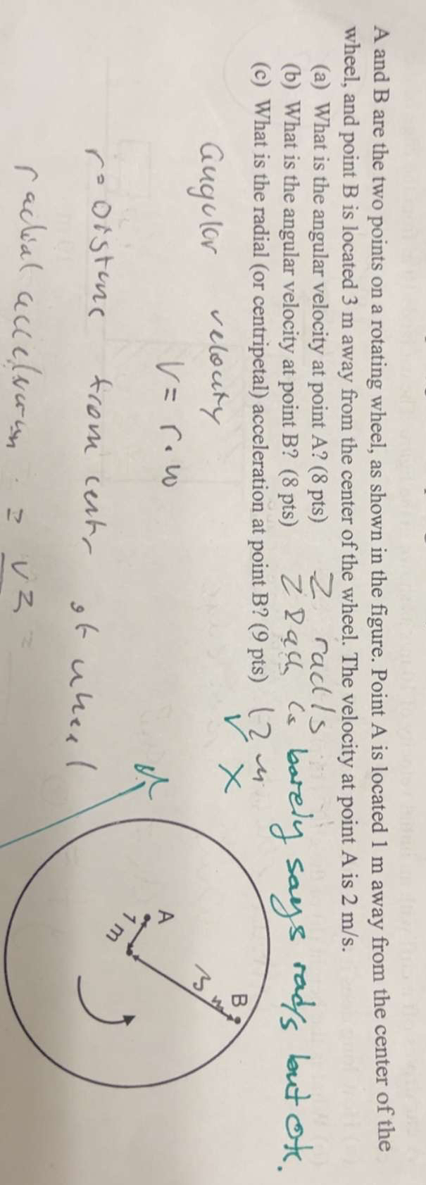 A and B are the two points on a rotating wheel,