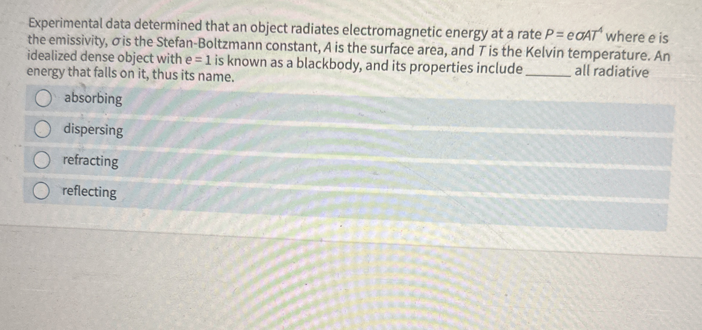 Experimental data determined that an object