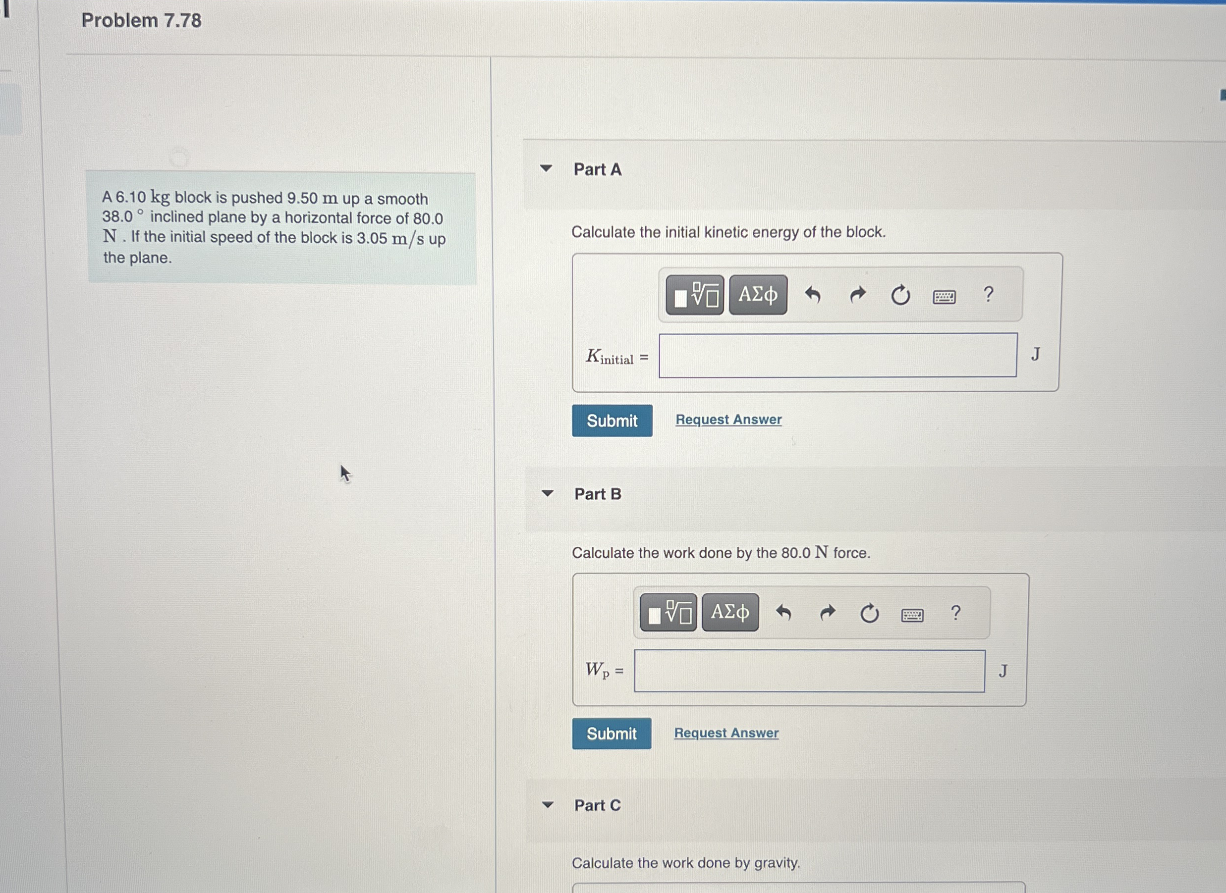 Part C Calculate the work done by gravity. W G =