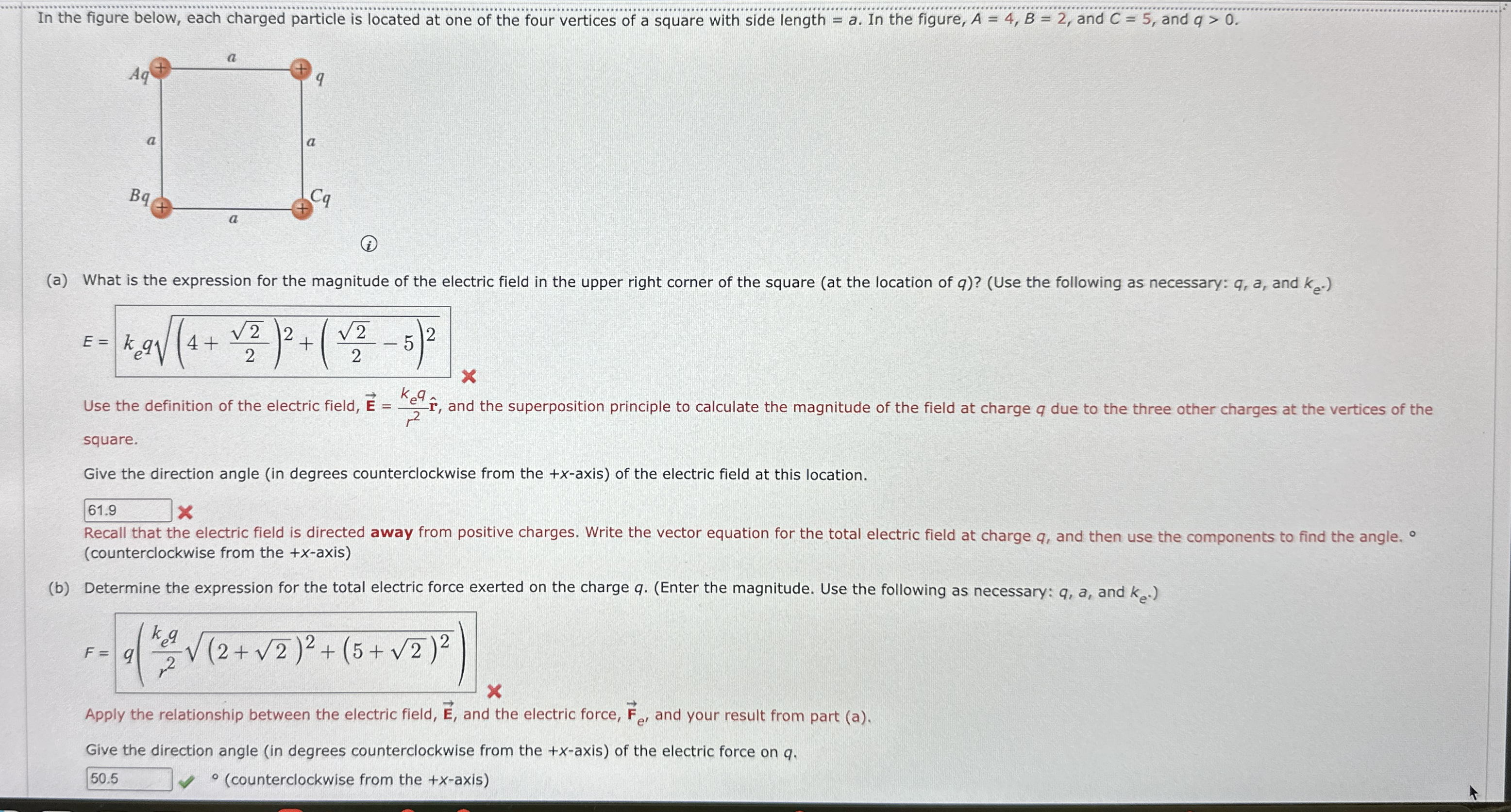 In the figure below, each charged particle is