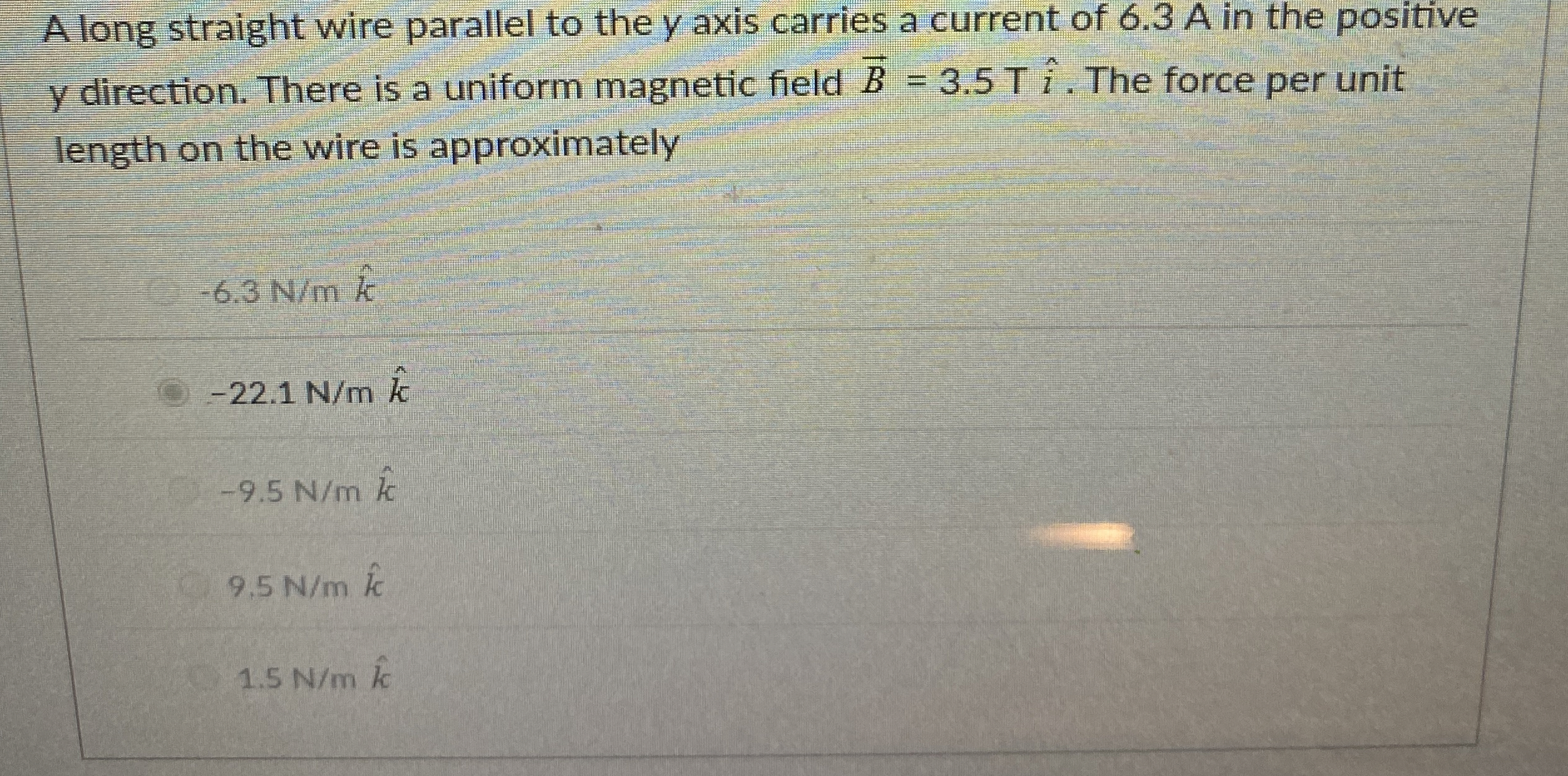 A long straight wire parallel to the y axis