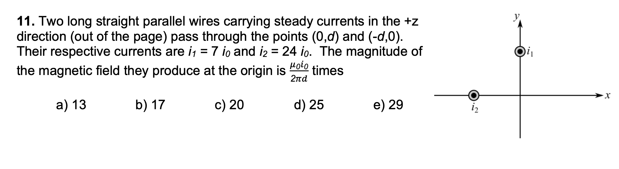 Two long straight parallel wires carrying steady