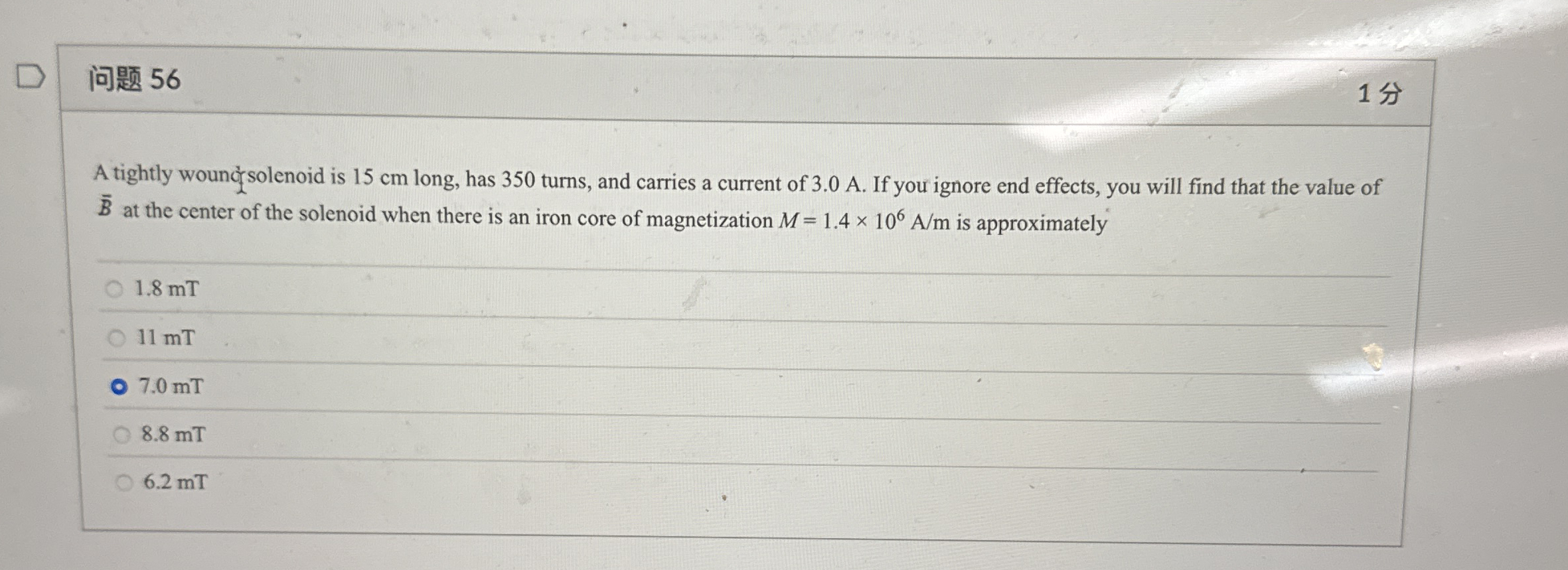 5 6 1 A tightly wound solenoid is 1 5 cm long,
