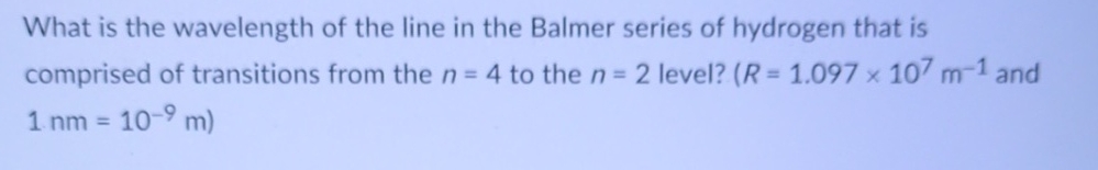 What is the wavelength of the line in the Balmer