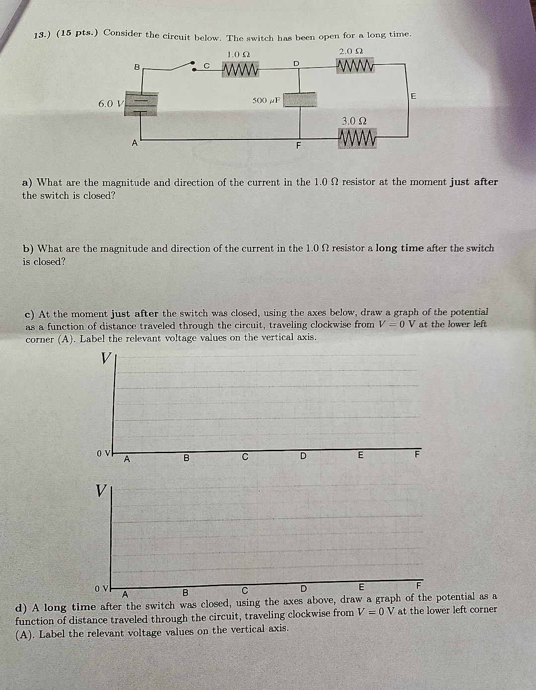 1 3 . ) ( 1 5 pts . ) Consider the circuit below.