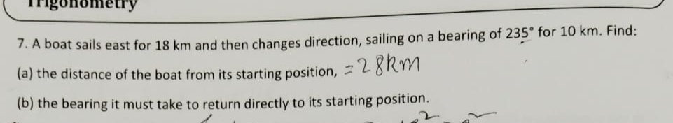 A boat sails east for 1 8 km and then changes
