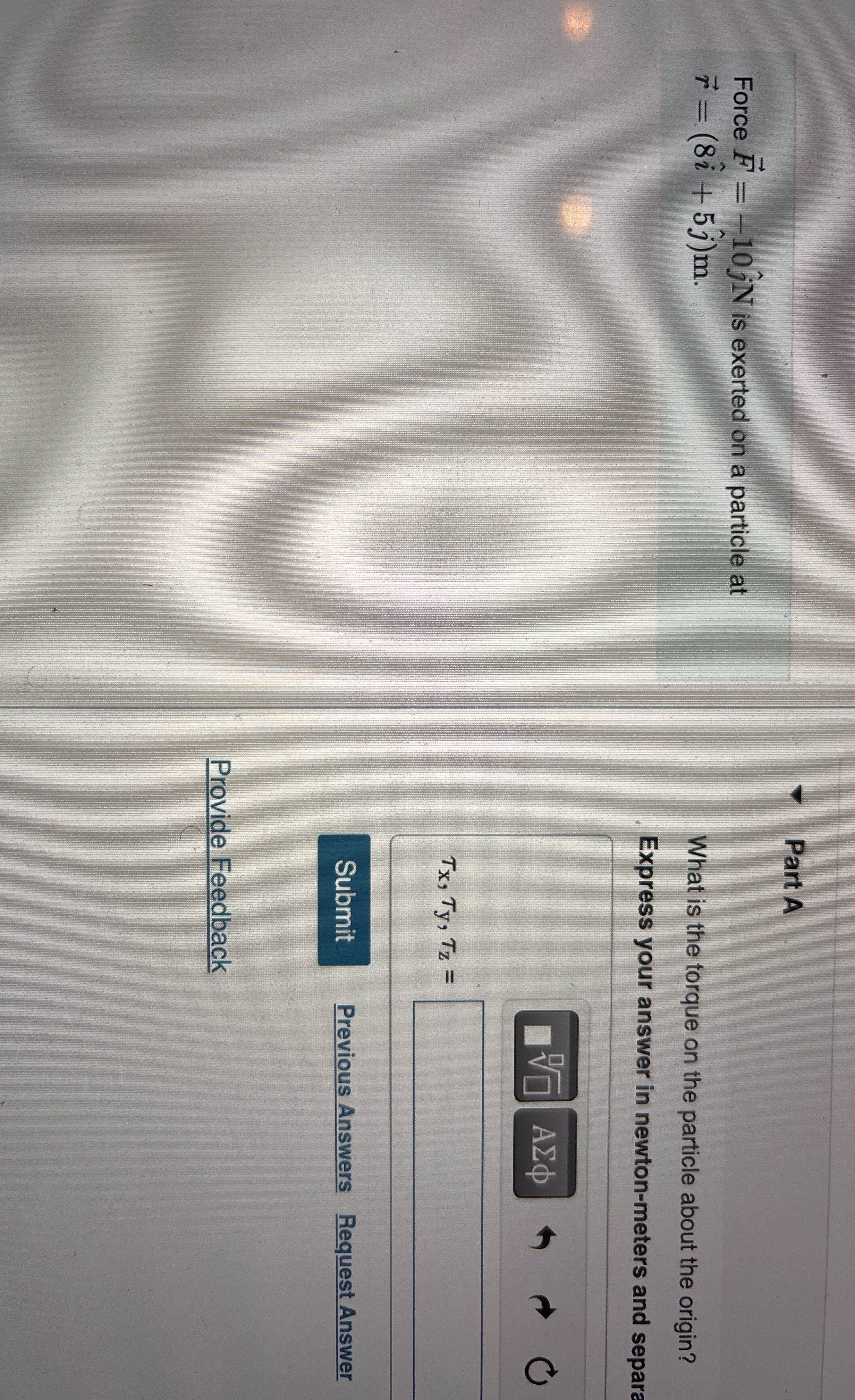 What is the torque on the particle about the