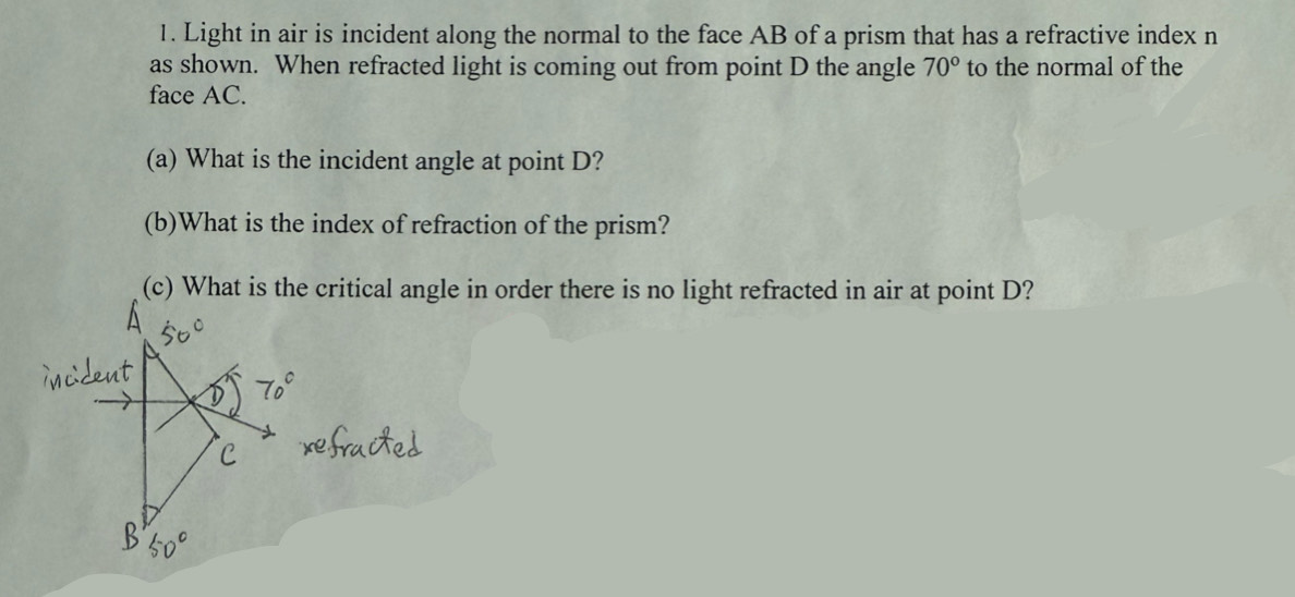 1 . Light in air is incident along the normal to