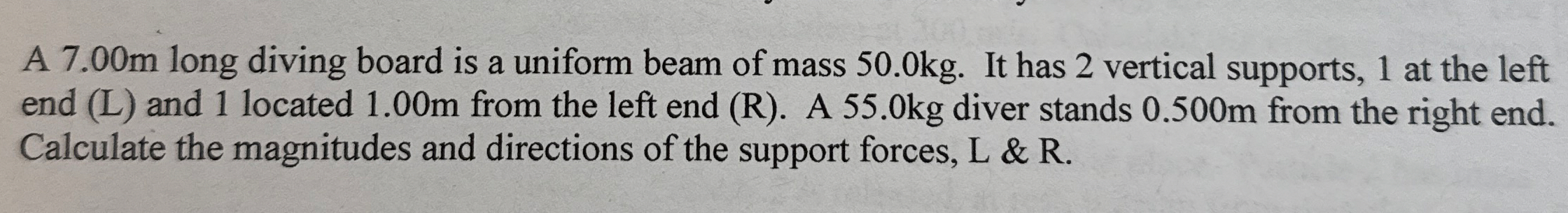 A 7 . 0 0 m long diving board is a uniform beam