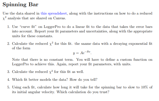 Spinning Bar Use the data shared in this