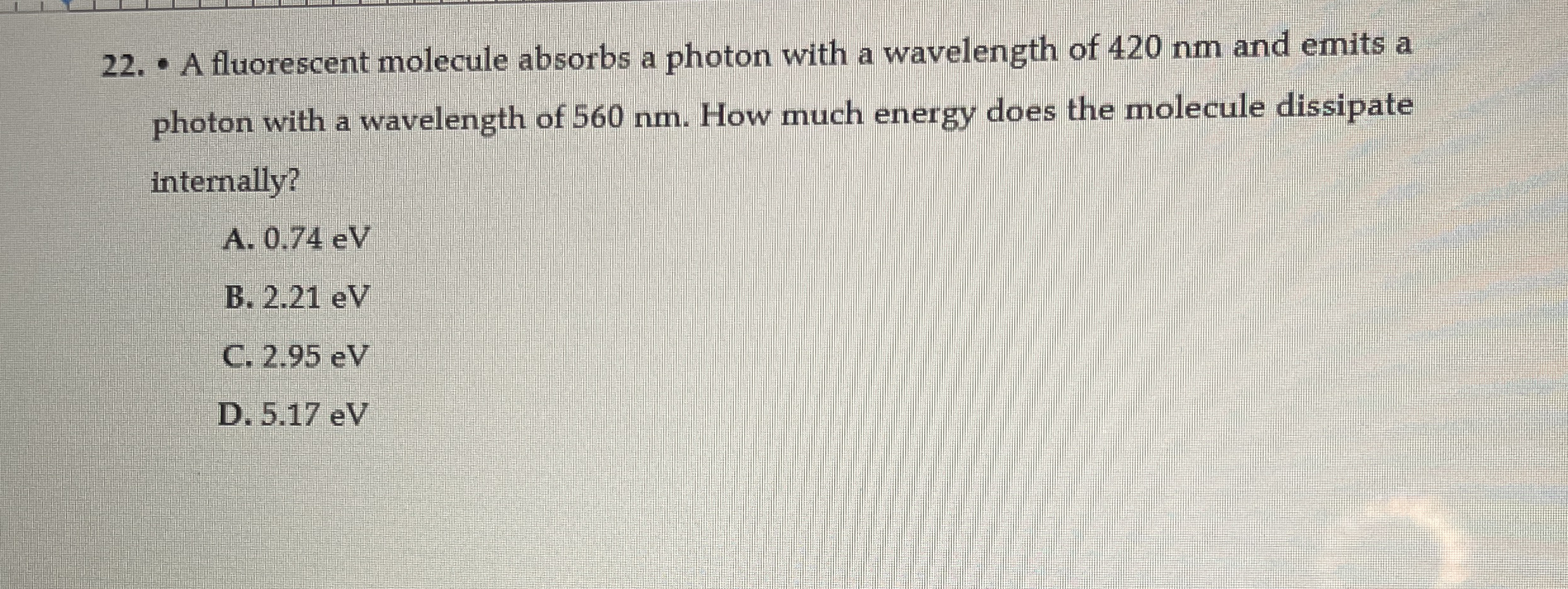 A fluorescent molecule absorbs a photon with a