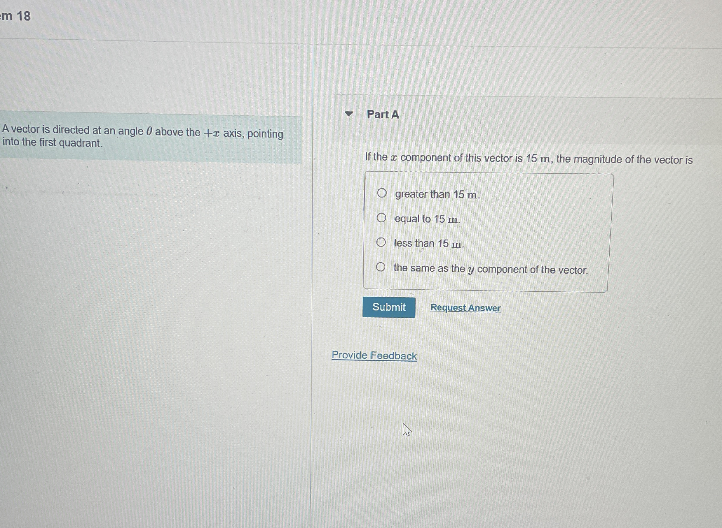 m 1 8 A vector is directed at an angle above the