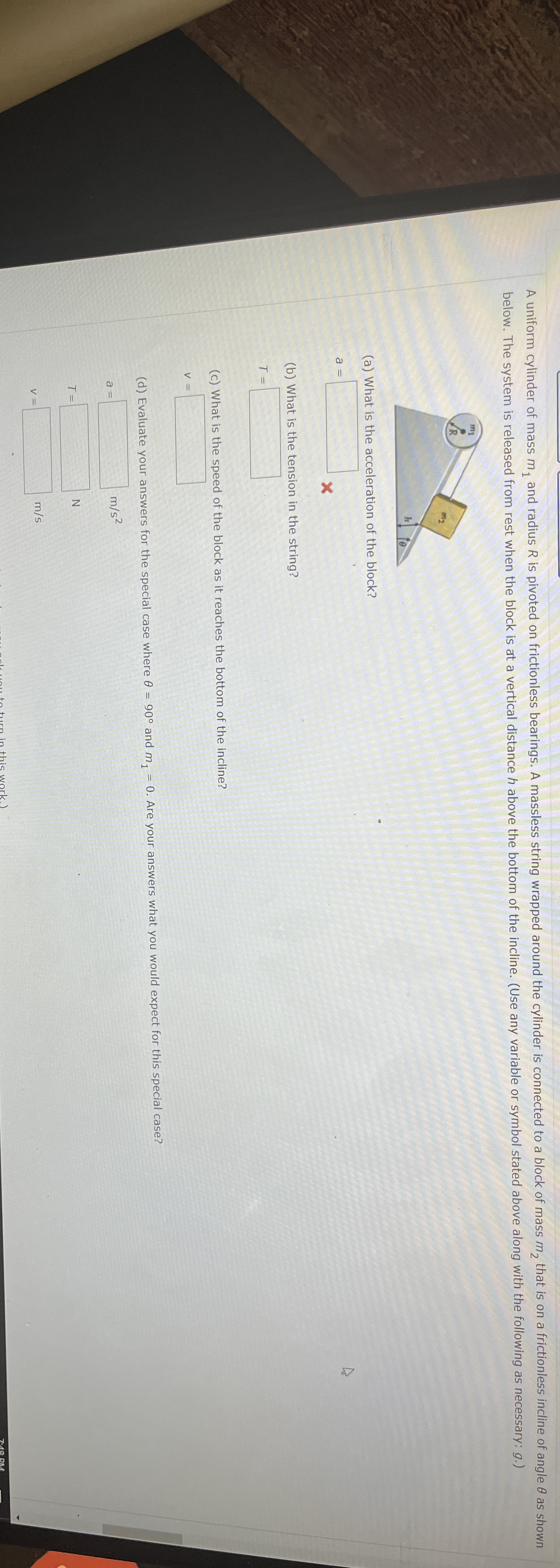 A uniform cylinder of mass m 1 and radius R is