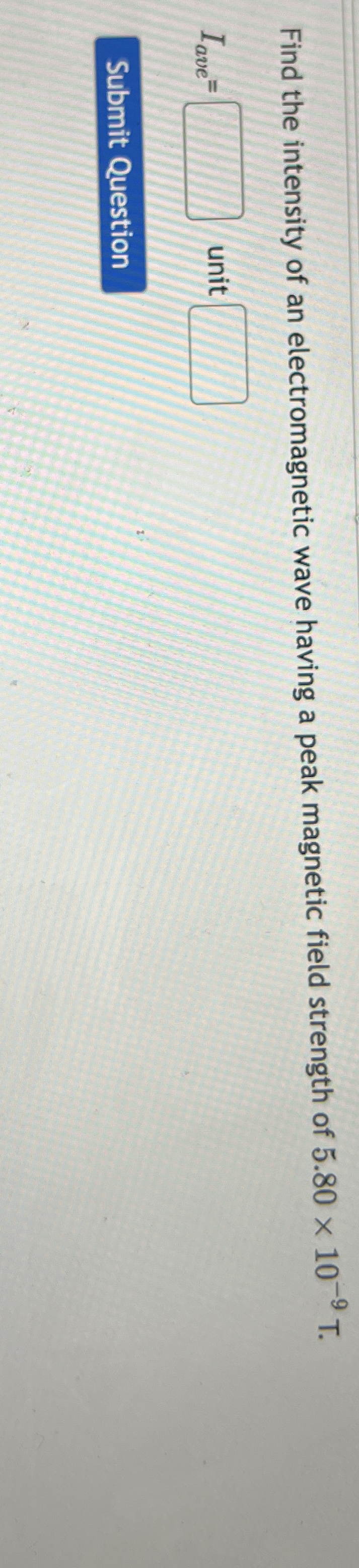 Find the intensity of an electromagnetic wave