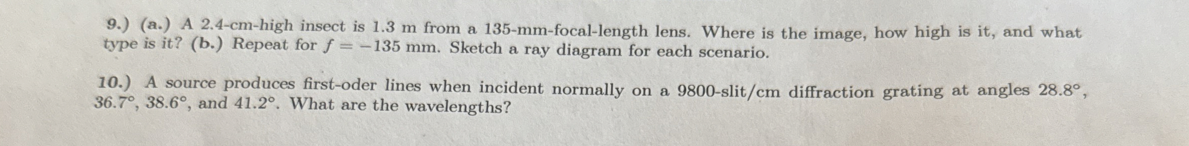 9 . ) ( a . ) A 2 . 4 - cm - high insect is 1 . 3