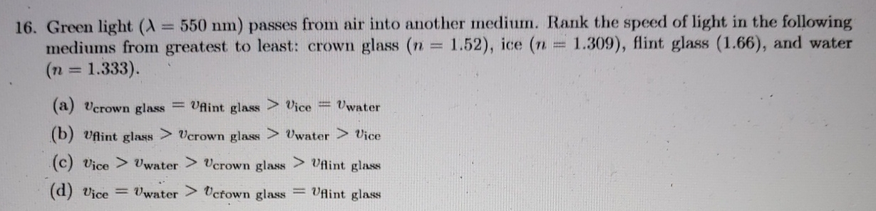 Green light ) = ( 5 5 0 n m passes from air into