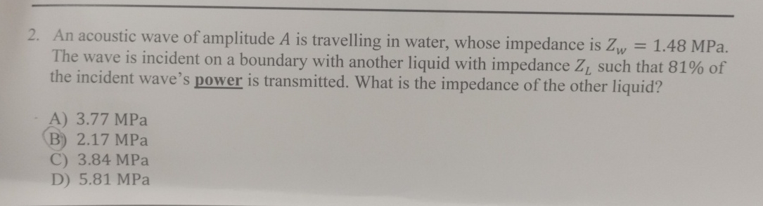 An acoustic wave of amplitude A is travelling in