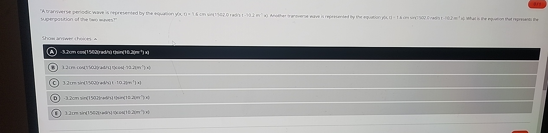 superposition of the two waves?" Show answer