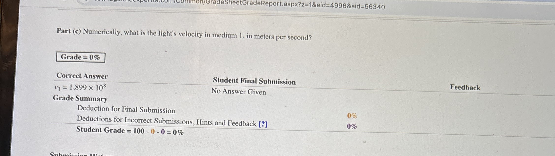 Part ( c ) Numerically, what is the light's