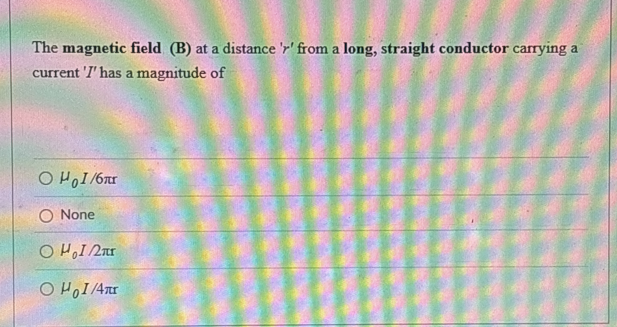 The magnetic field ( B ) at a distance ' r ' from