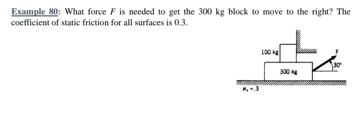 Example 8 0 : What force F is needed to get the 3