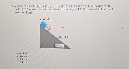 A block of mass 1 . 0 kg is initially slidang at