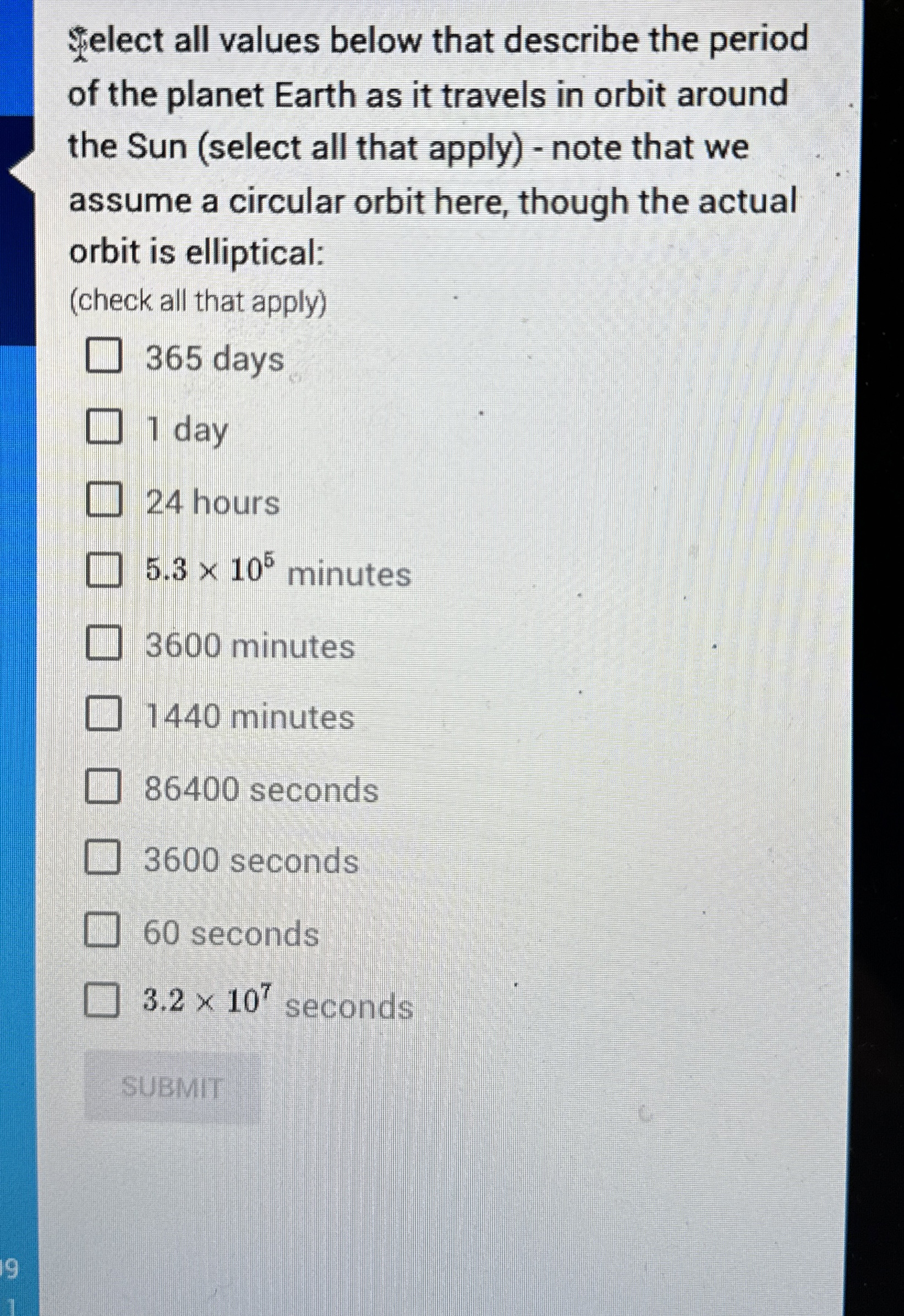 $elect all values below that describe the period