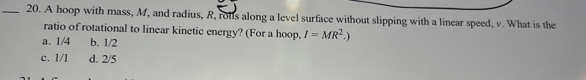 q , 2 0 . A hoop with mass, M , and radius, R ,