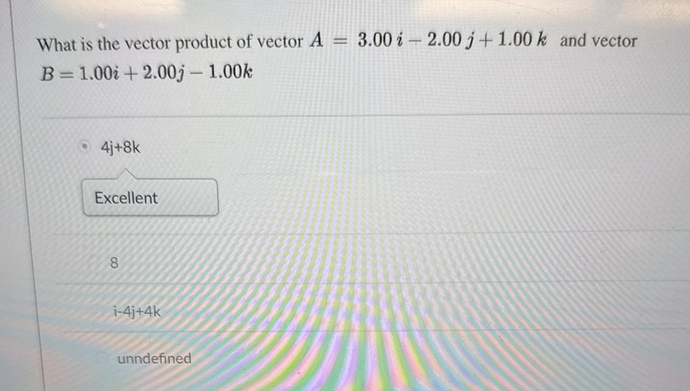What is the vector product of vector A = 3 . 0 0