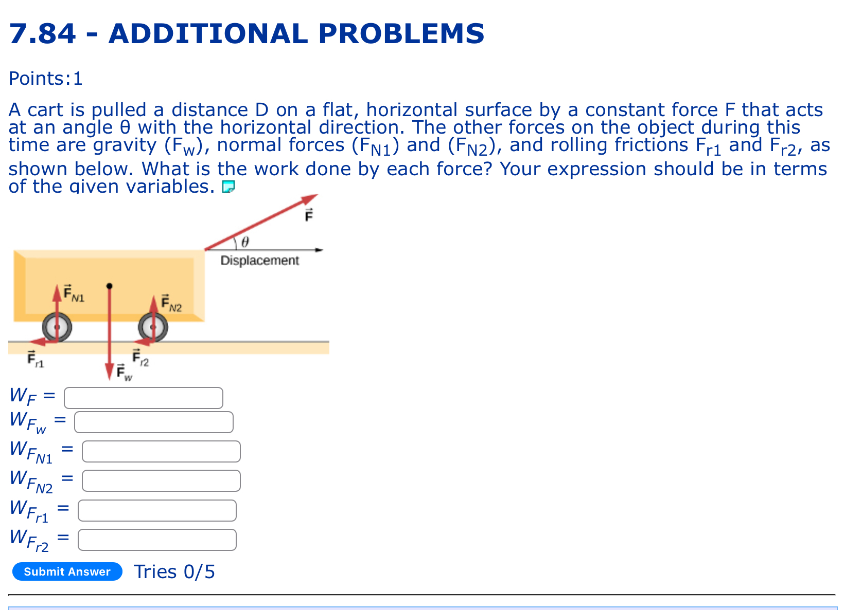 7 . 8 4 - ADDITIONAL PROBLEMS Points: 1 A cart is