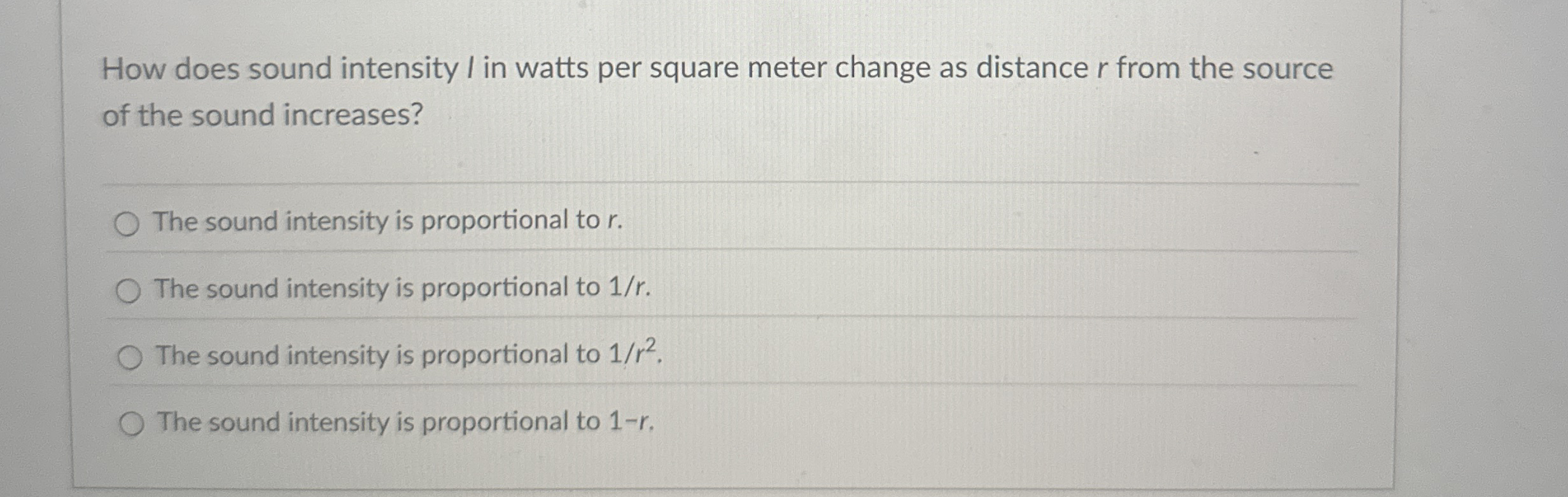 How does sound intensity I in watts per square