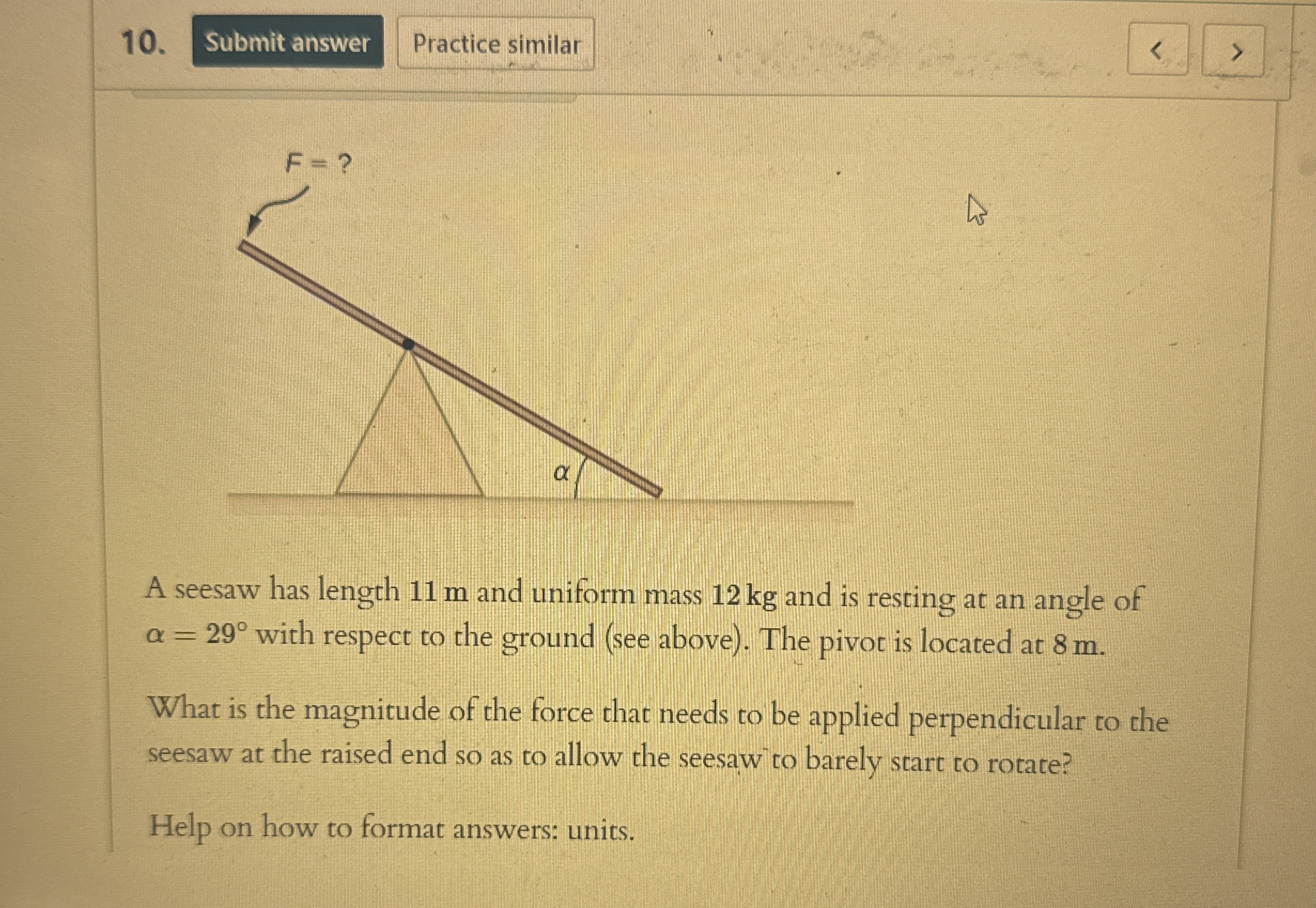 Practice similar A seesaw has length 1 1 m and