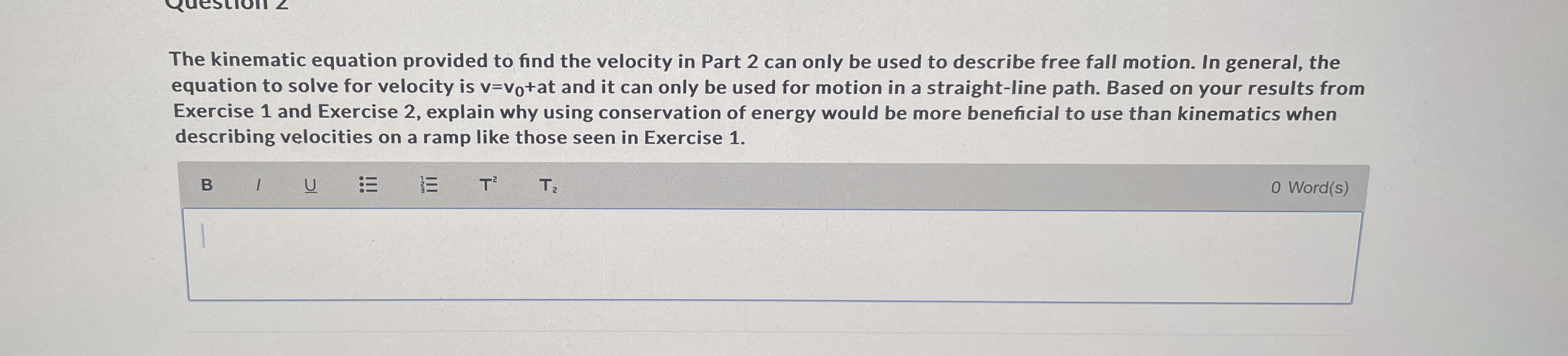 The kinematic equation provided to find the