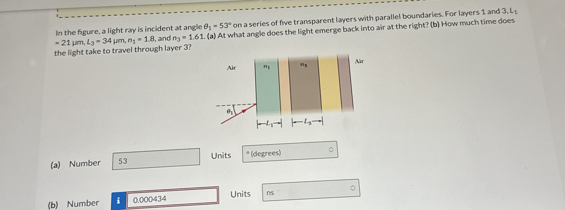 In the figure, a light ray is incident at angle 1