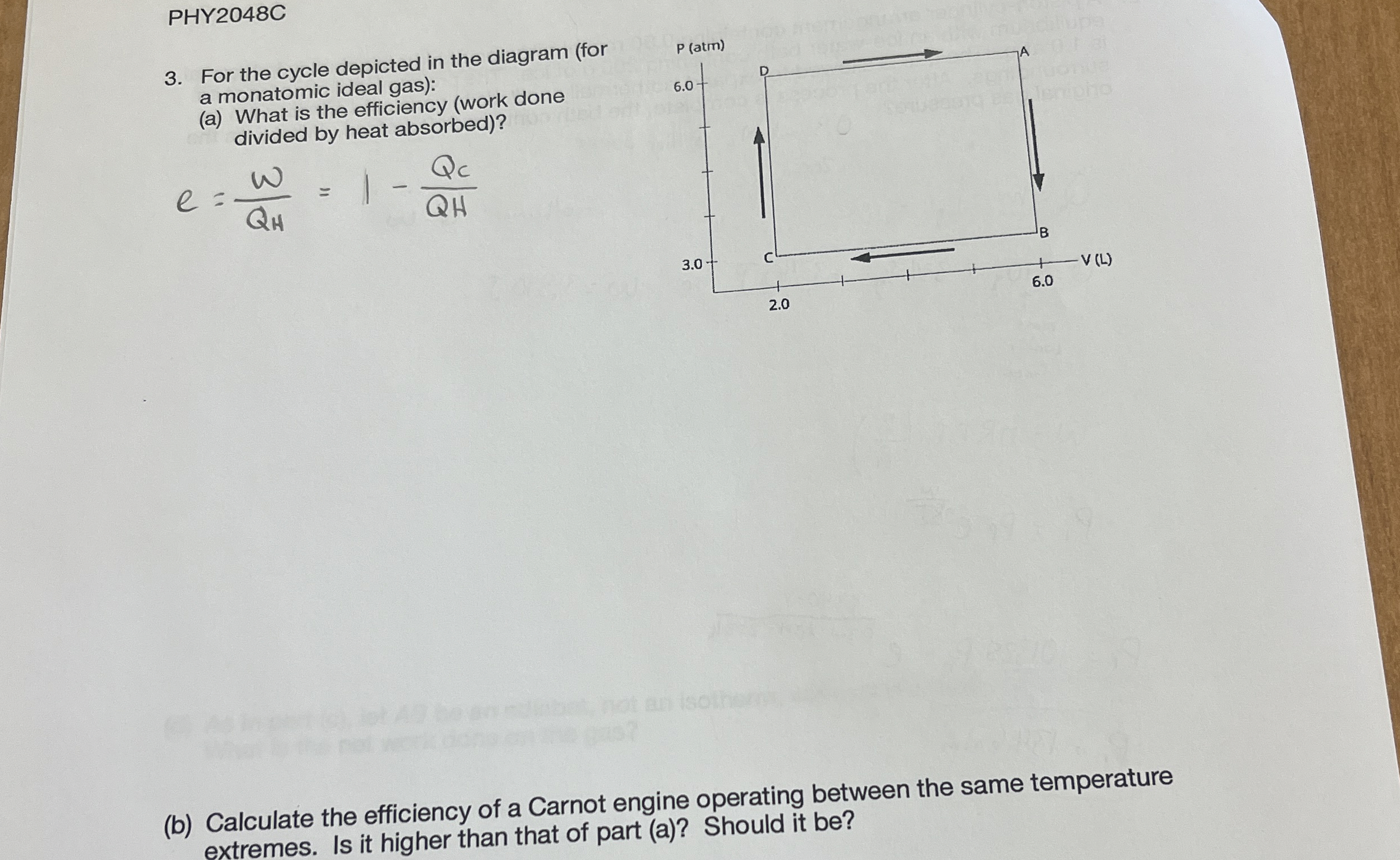 PHY 2 0 4 8 C 3 . For the cycle depicted in the