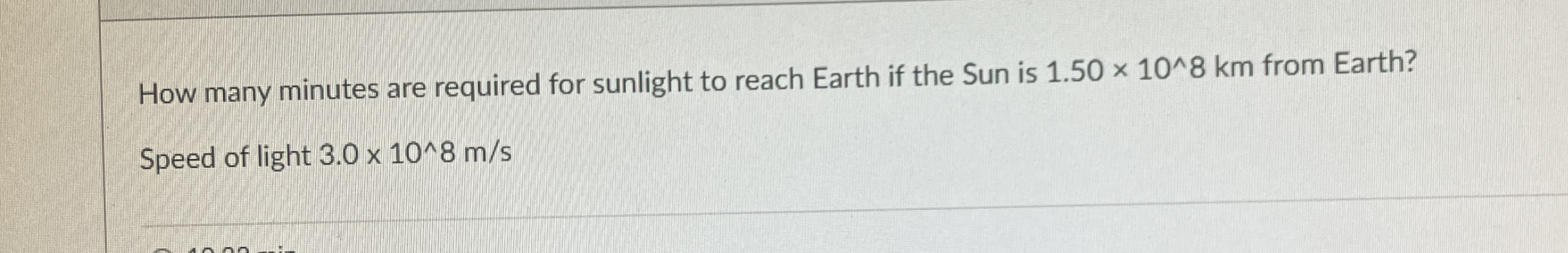How many minutes are required for sunlight to