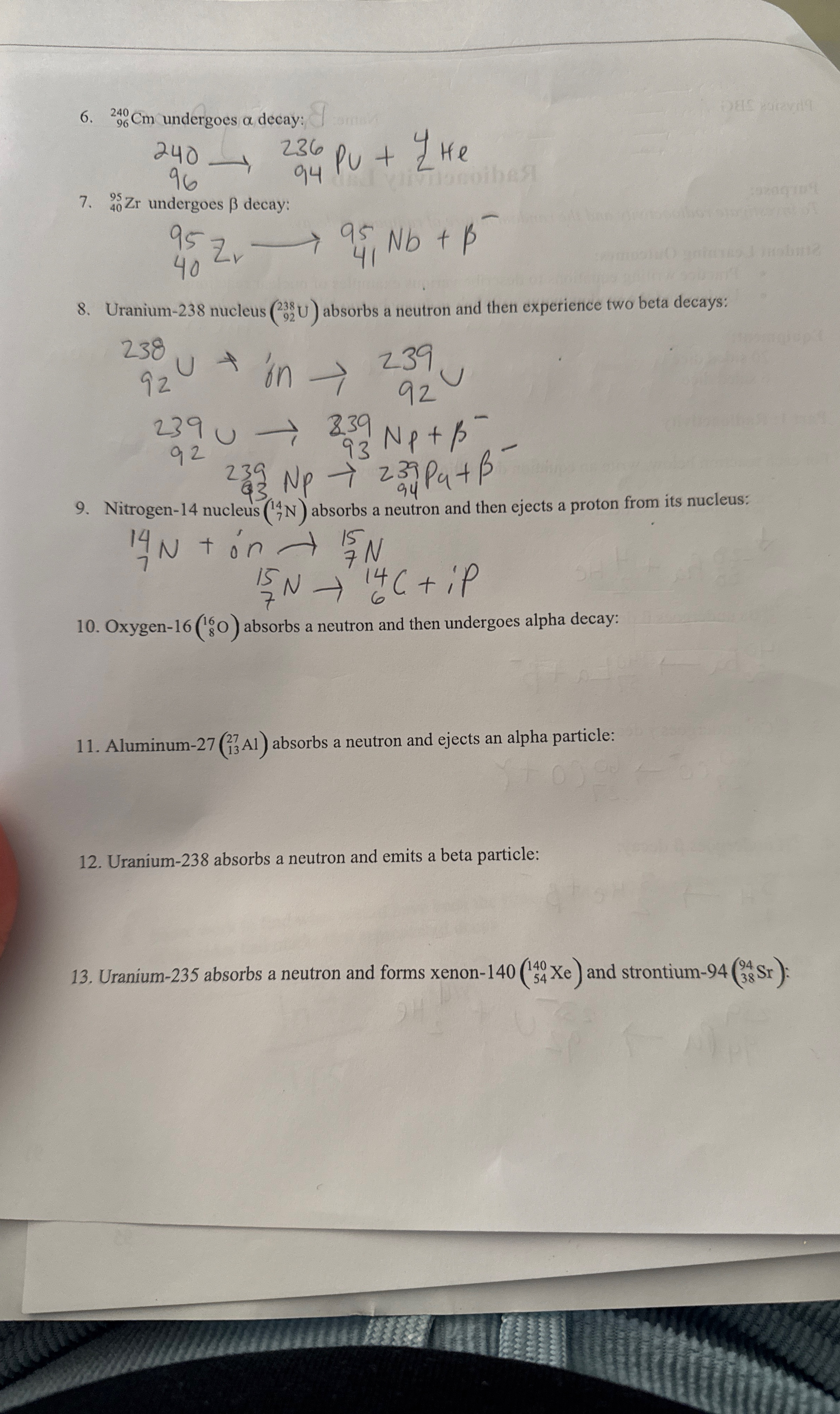 ? 9 6 2 4 0 C m undergoes decay: ? 9 6 2 4 0 l o