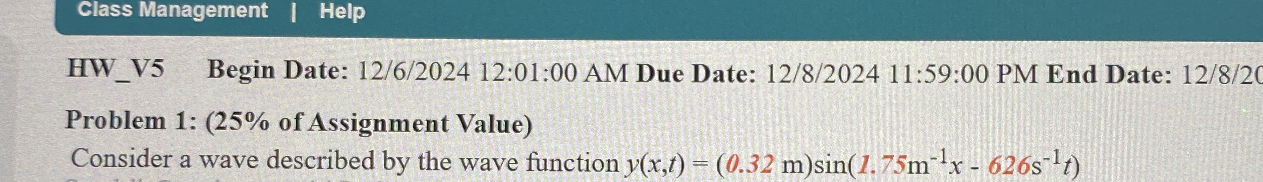 Consider a wave described by the wave function y