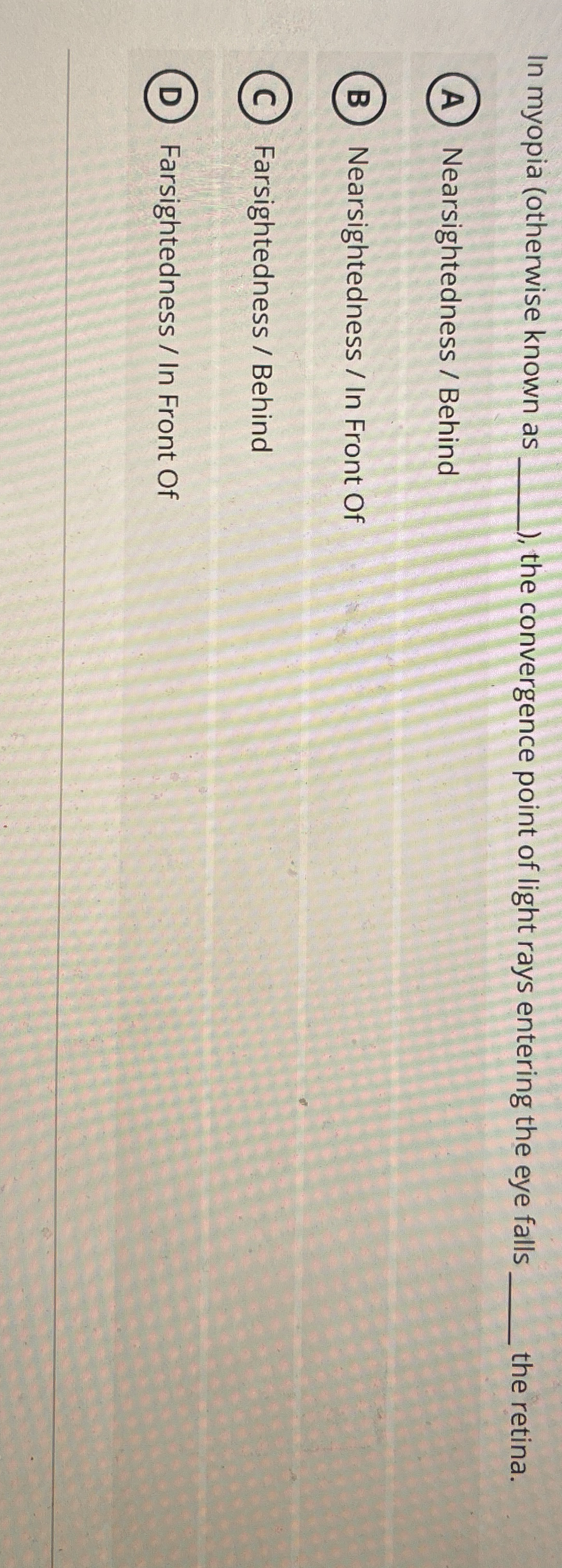 In myopia ( otherwise known as the convergence