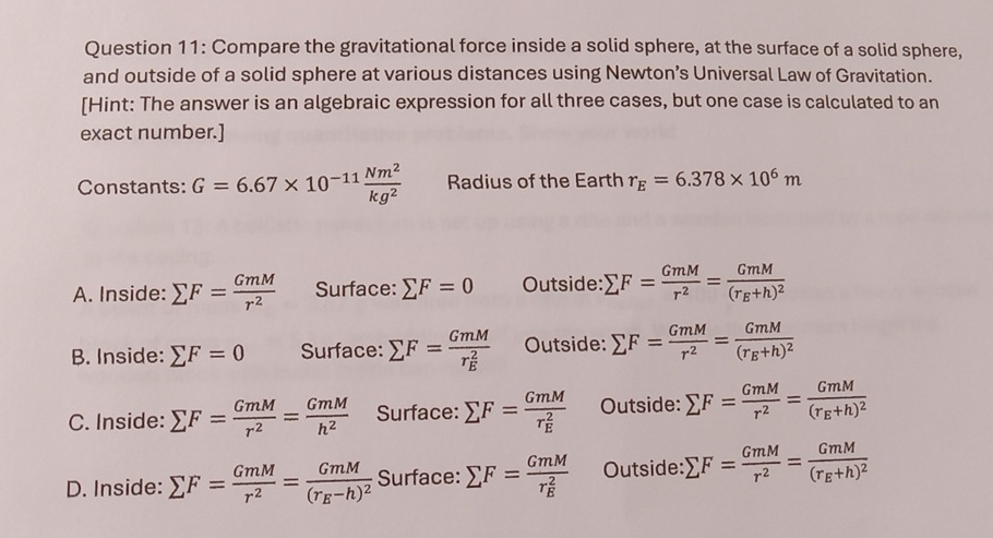 Question 1 1 : Compare the gravitational force
