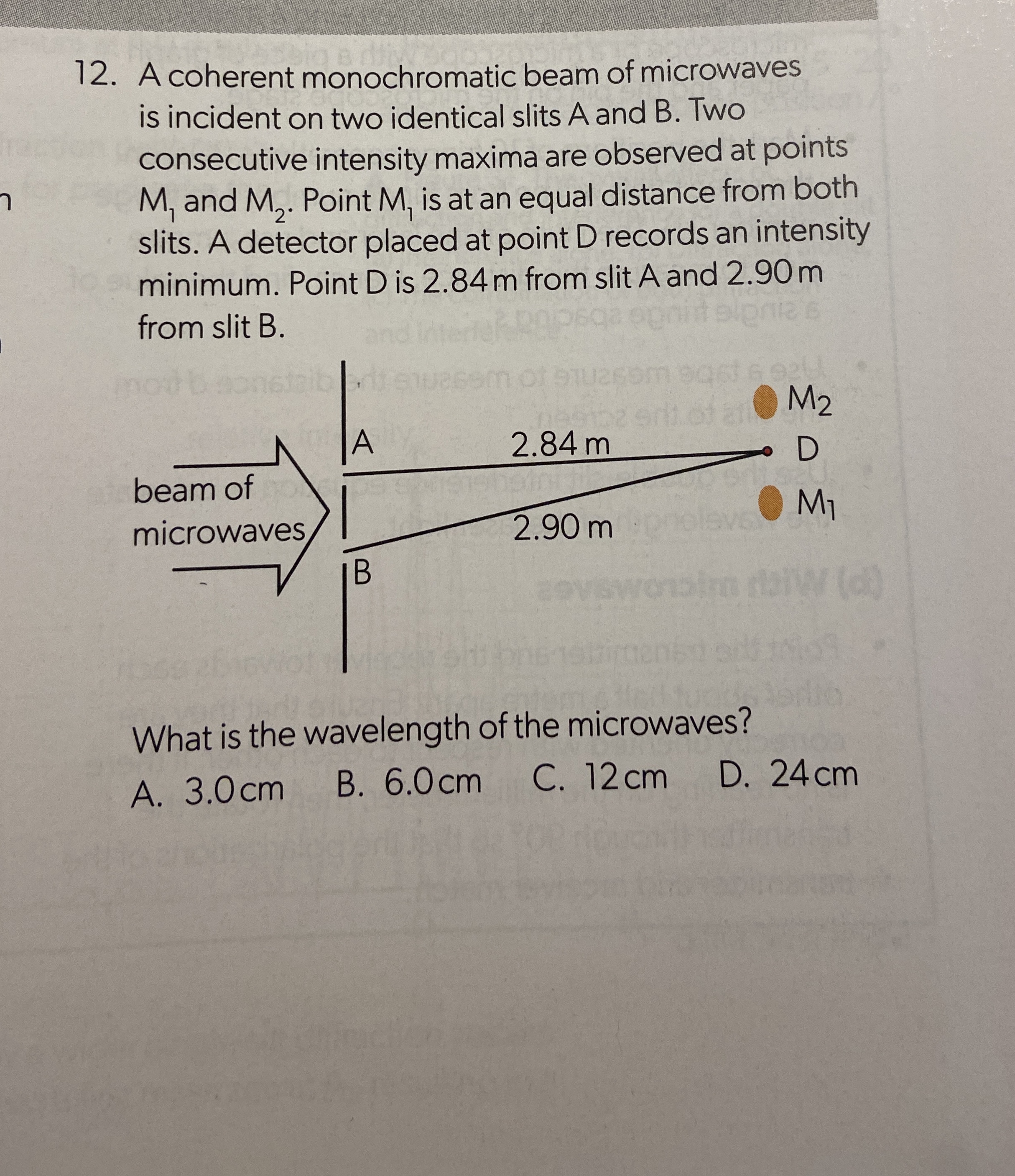 A coherent monochromatic beam of microwaves is