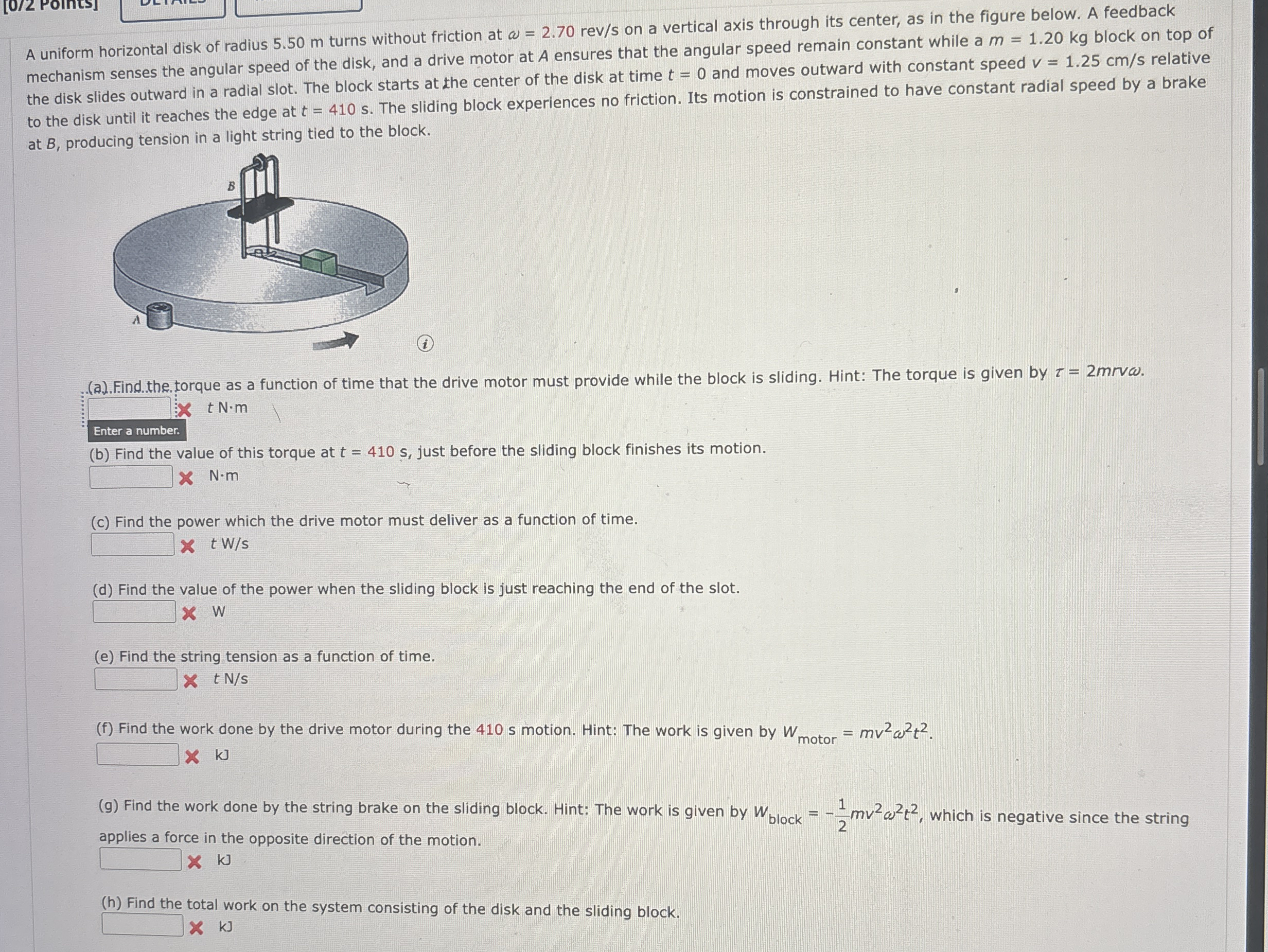 A uniform horizontal disk of radius 5 . 5 0 m