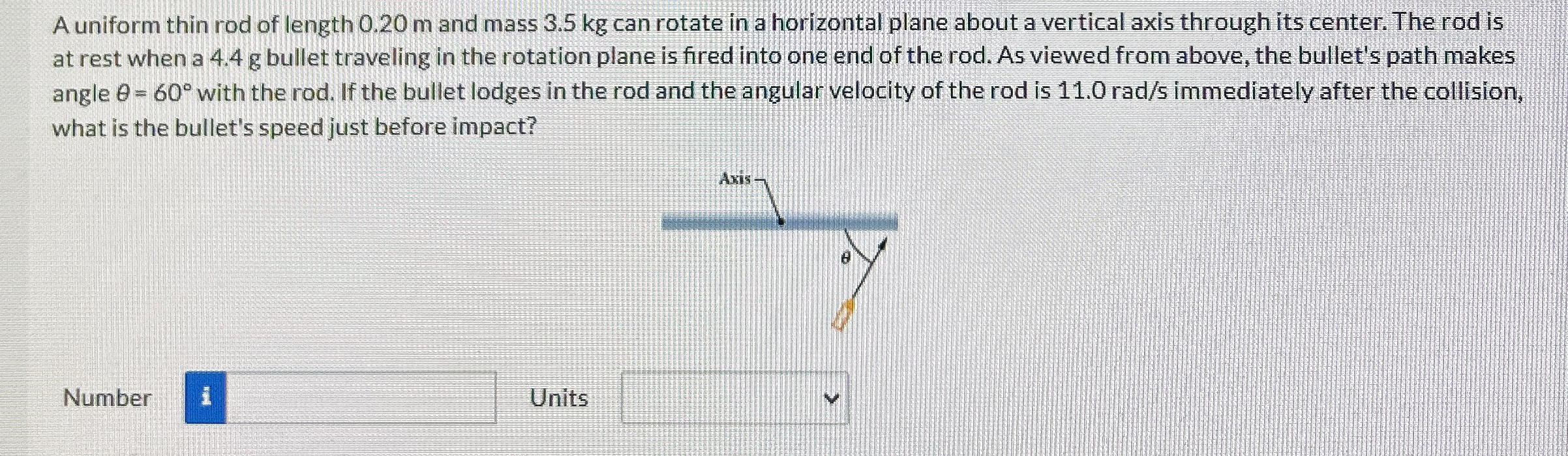 A uniform thin rod of length 0 . 2 0 m and mass 3