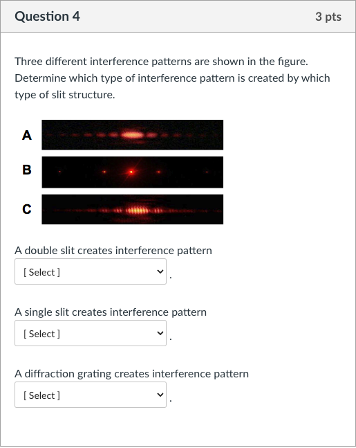 Question 4 Three different interference patterns