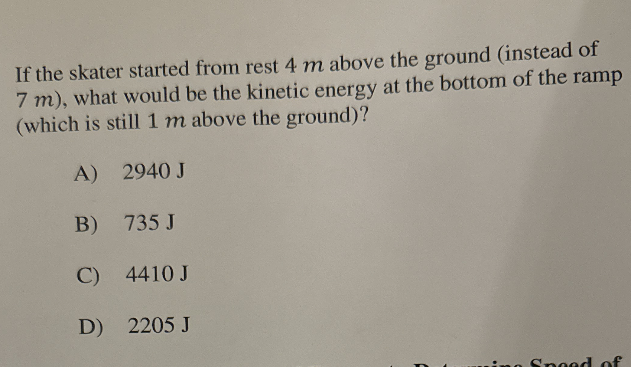If the skater started from rest 4 m above the