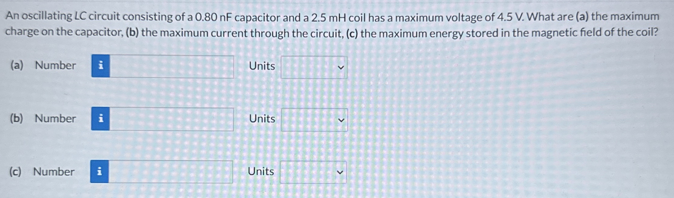 An oscillating LC circuit consisting of a 0 . 8 0