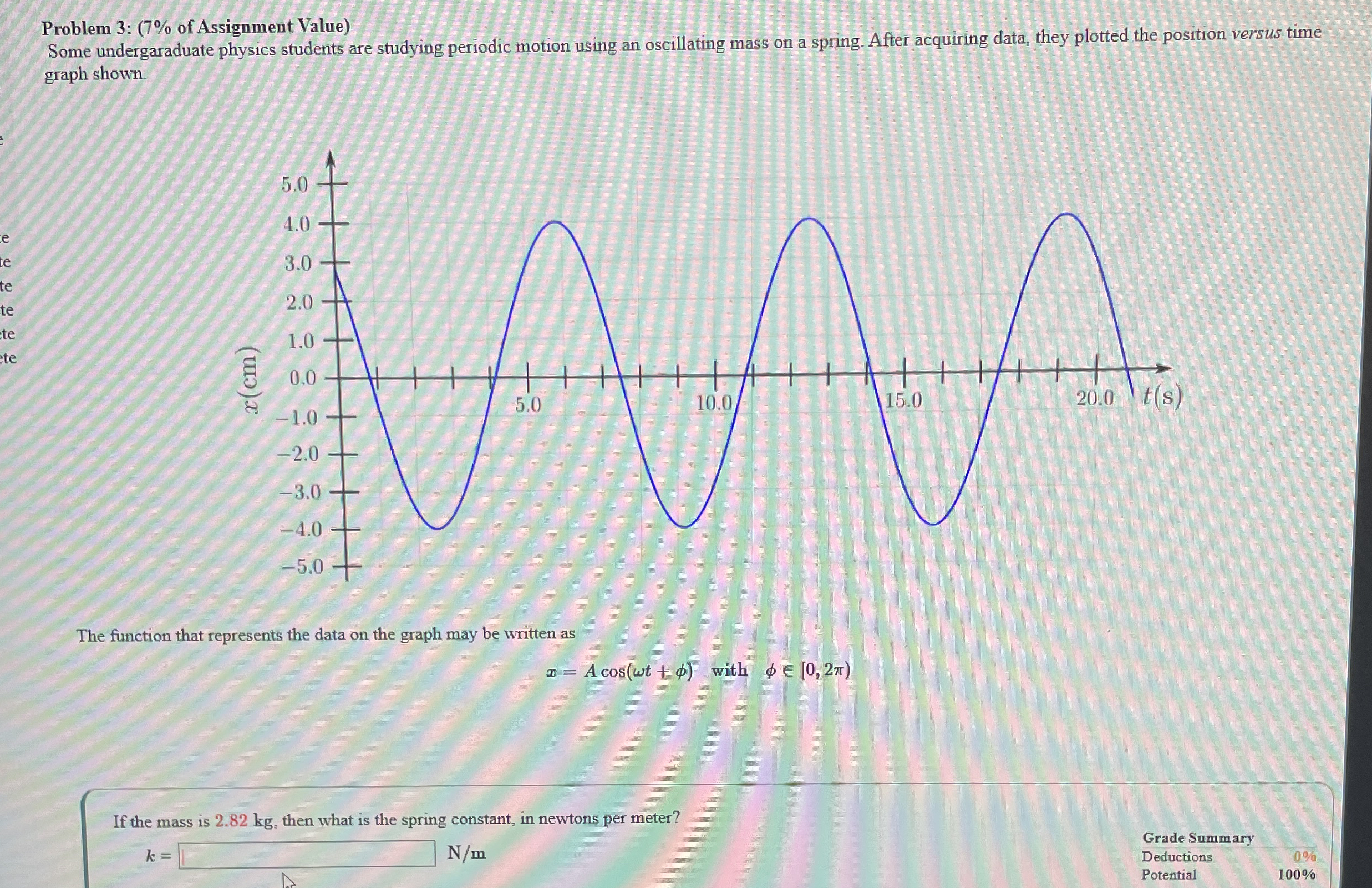 Problem 3 : ( 7 % of Assignment Value ) Some
