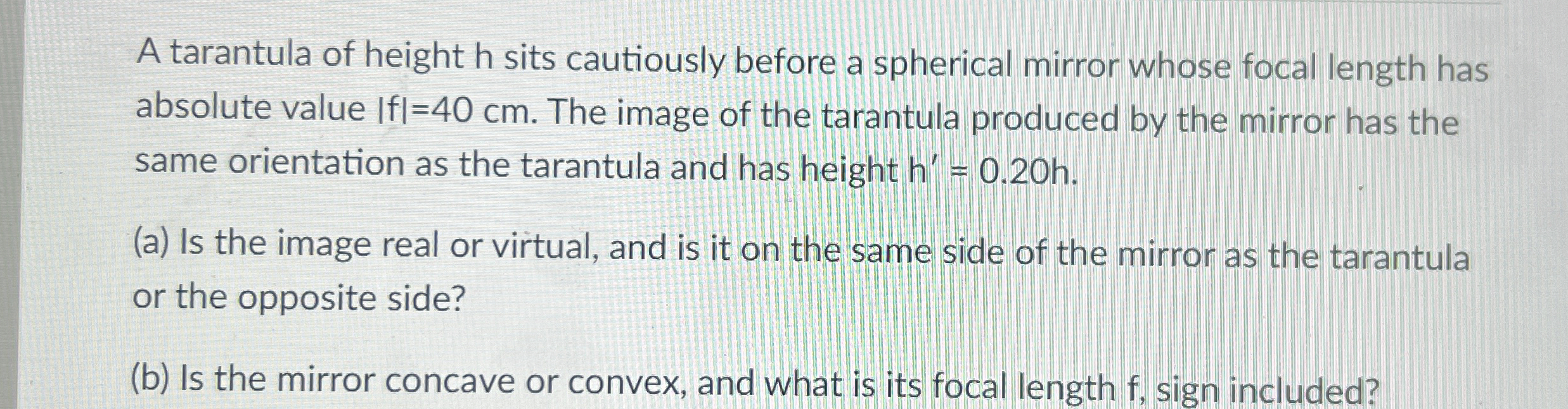 A tarantula of height h sits cautiously before a