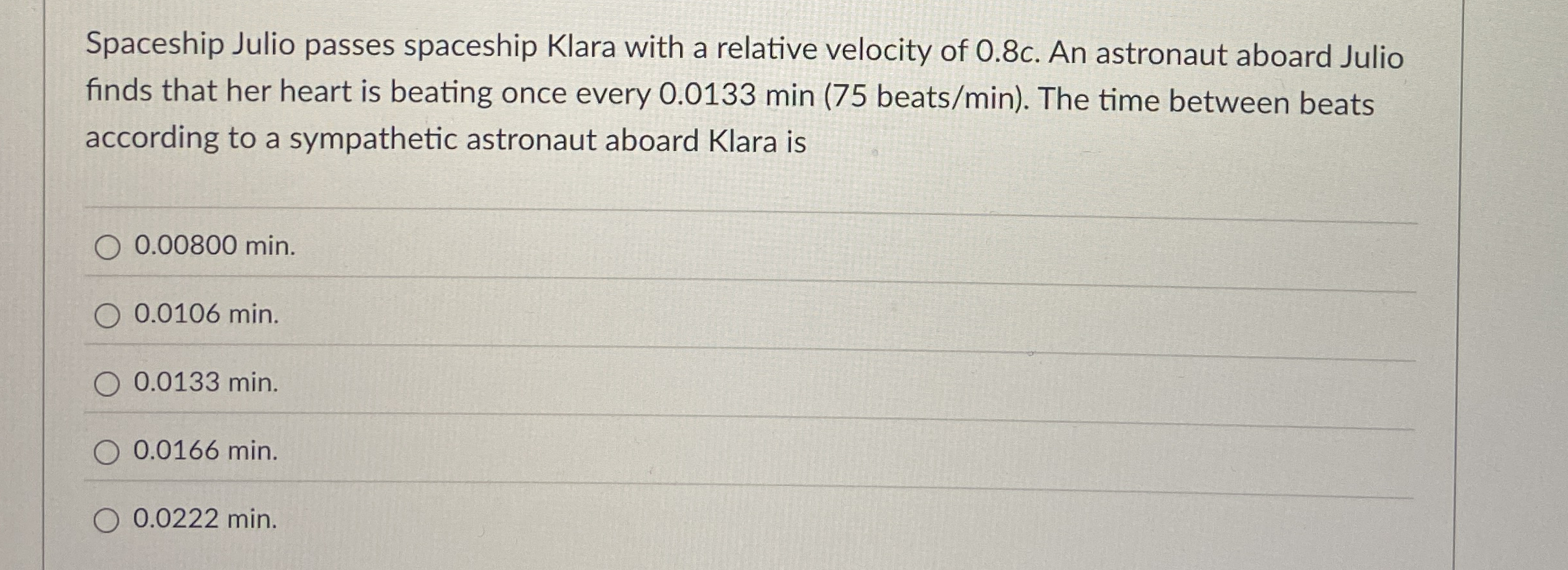 Spaceship Julio passes spaceship Klara with a